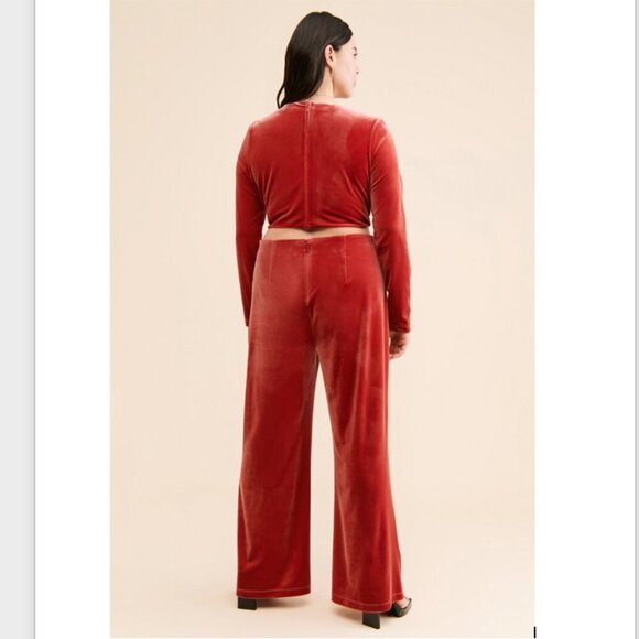 NWT Awaylee X Free People Peekaboo Velvet Jumpsuit Women's 1X Cutout Red Orange - Picture 3 of 16